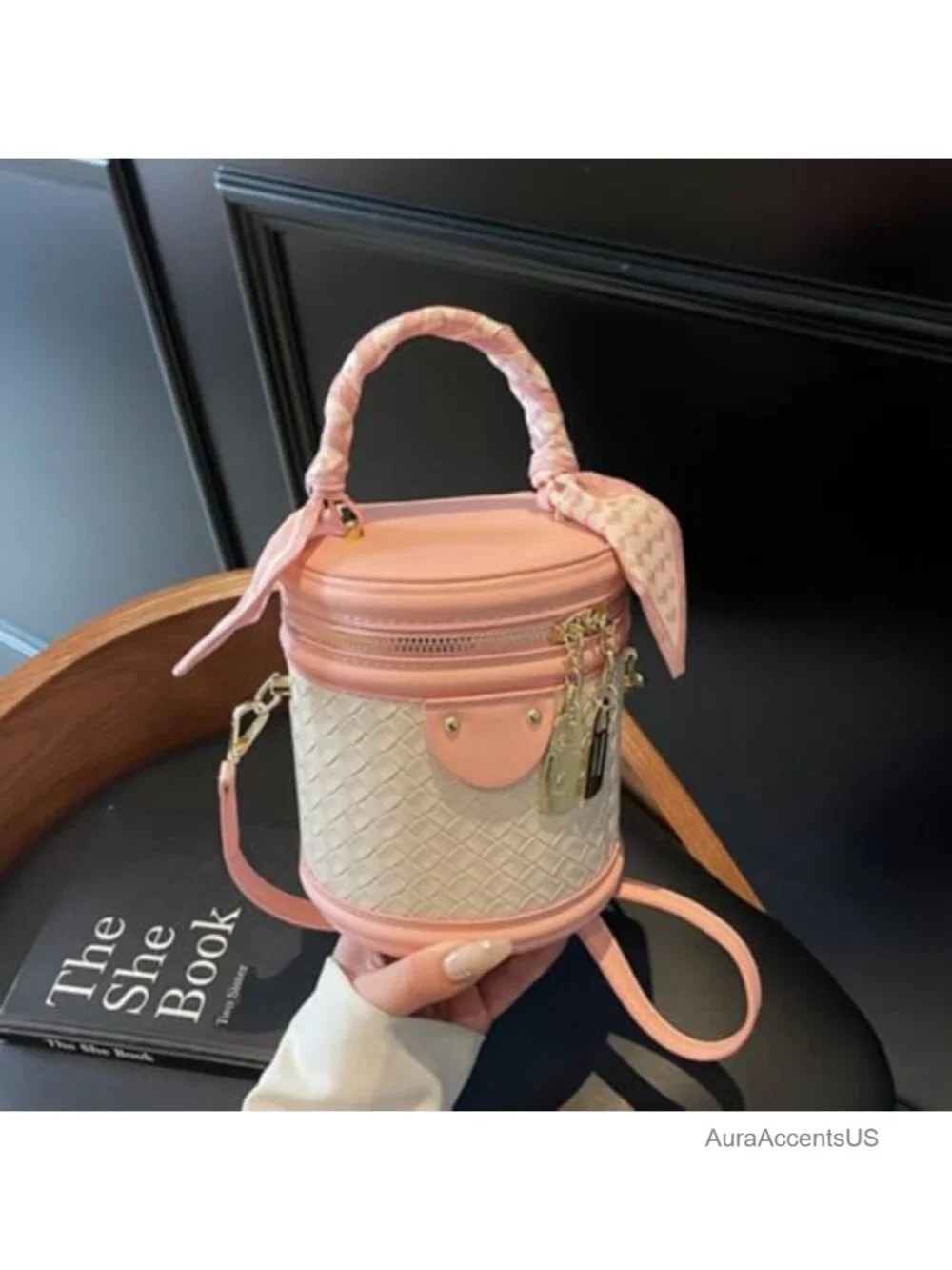Mini Bucket Crossbody Bag Vegan Leather Small Round Shoulder Handbag Purse